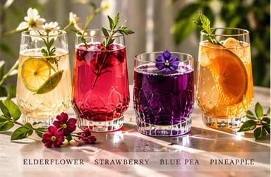 Four colourful kombucha flavours